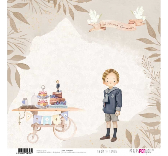 Papel de scrap Comunión Un dia de Ilusión Niño Rubio 30 x 30 cm. Papers for you.