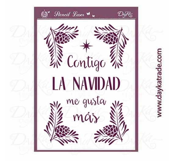 Stencil Contigo la Navidad me gusta más. Dayka.