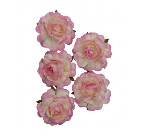 Flores Rosas 3,5 cm Blanco y Rosas 5 unidades
