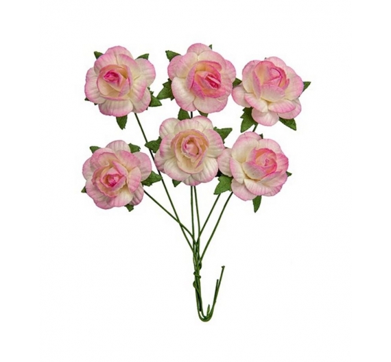 Flores Rosas 2,5 cm  Blanco y Rosa 6 unidades