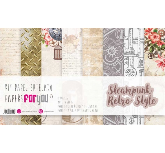 KIT Papel Tela Steampunk Retro Style 8 papeles 125g. Papers for you.