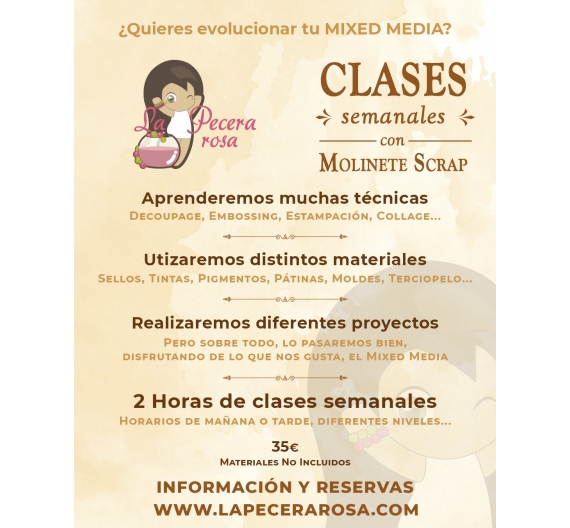 Clases Semanales de Mixed Media con Molinete Scrap