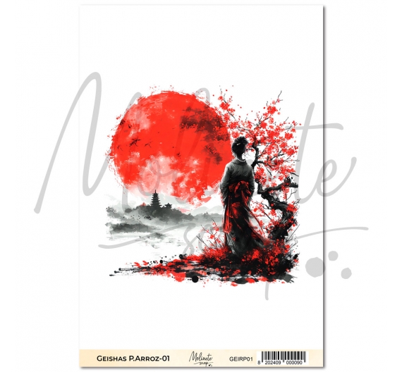Geishas. Papel de Arroz 21 x 29,7cm - 01. Molinete Scrap.