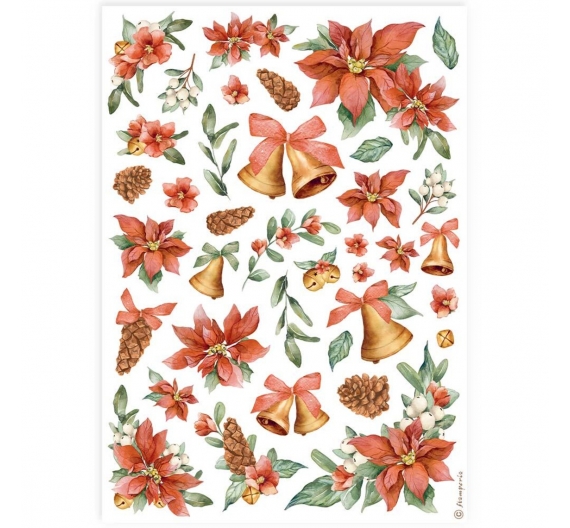 Classic Christmas Papel de arroz 21 x 29,7cm - Poinsetia y Campanas