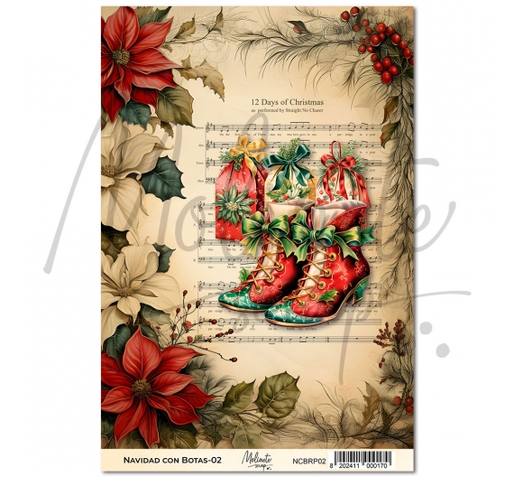 Navidad con Botas. Papel de Arroz 21 x 29,7cm - 02. Molinete Scrap.