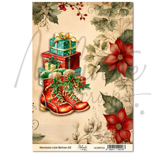 Navidad con Botas. Papel de Arroz 21 x 29,7cm - 03. Molinete Scrap.