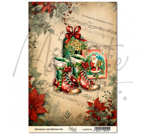 Navidad con Botas. Papel de Arroz 21 x 29,7cm - 04. Molinete Scrap.