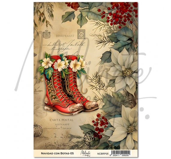 Navidad con Botas. Papel de Arroz 21 x 29,7cm - 05. Molinete Scrap.
