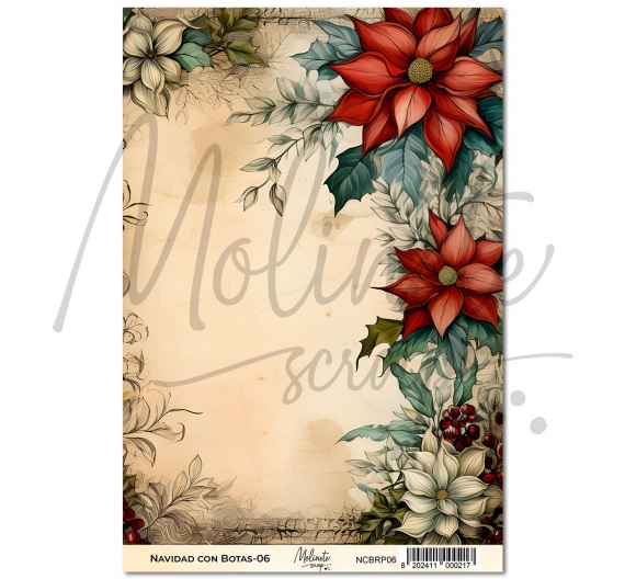 Navidad con Botas. Papel de Arroz 21 x 29,7cm - 06. Molinete Scrap.