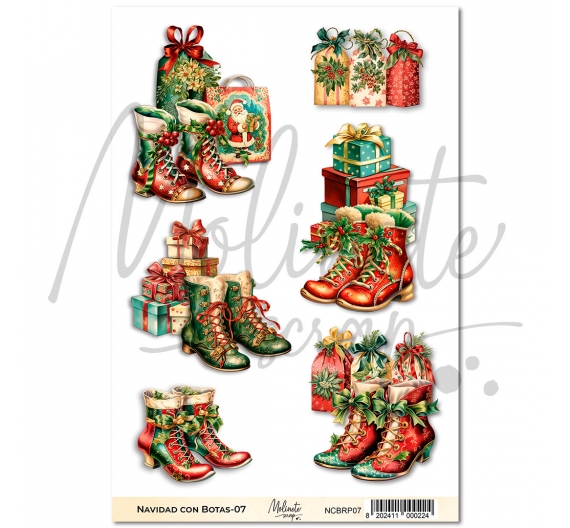 Navidad con Botas. Papel de Arroz 21 x 29,7cm - 07. Molinete Scrap.