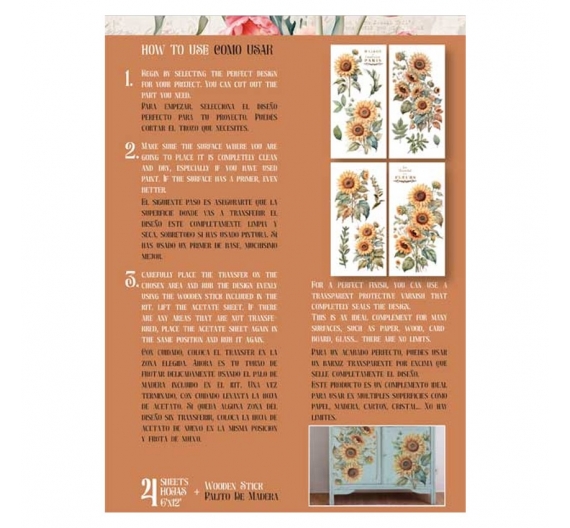 Decor Transfers Girasoles 15x30cm 4 Hojas