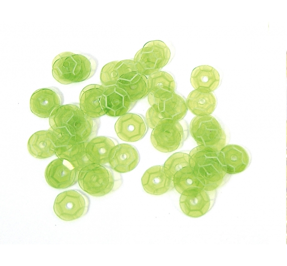 Lentejuela transparente verde 7mm. 5gr. 375u. Aprox.