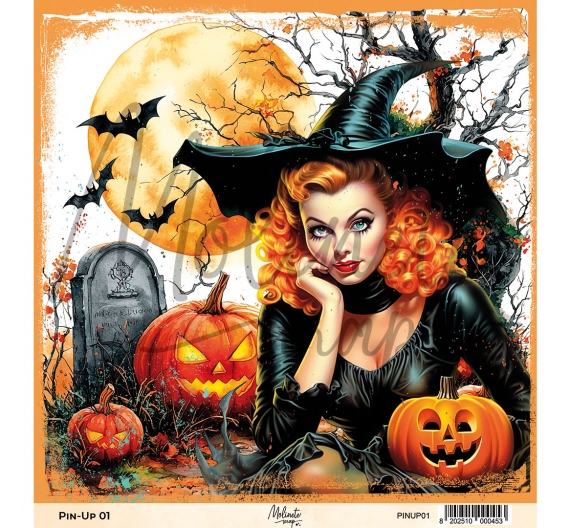 Sexy Halloween. Lámina Pin-Up 01. 20,3 x 20,3cm. Molinete Scrap.