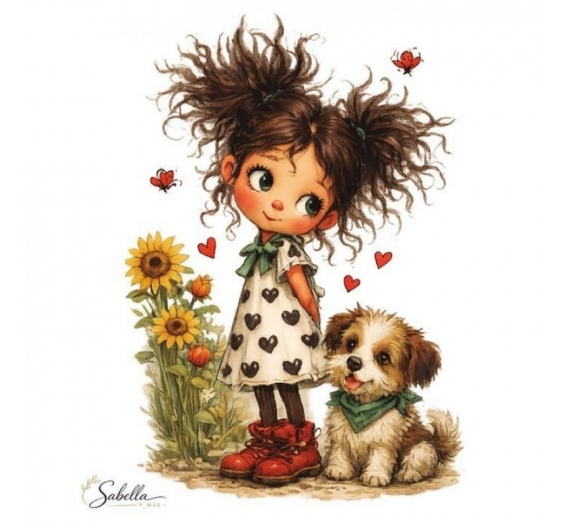 Transfer Textil 25 x 30cm. - Niña con Perrito