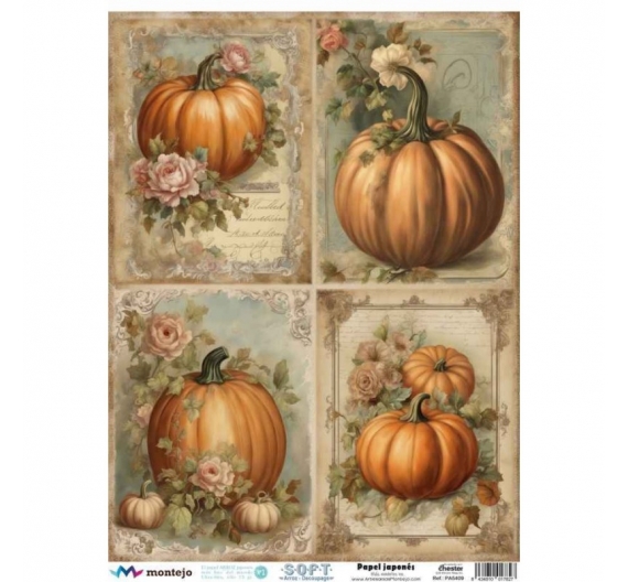 Papel de arroz japonés 30 x 41cm. Calabazas