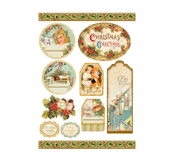 Decoraciones precortadas adhesivas Christmas Greetings. Stamperia.